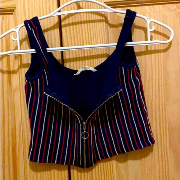 Blue red and white striped zip up crop top - Picture 2 of 3